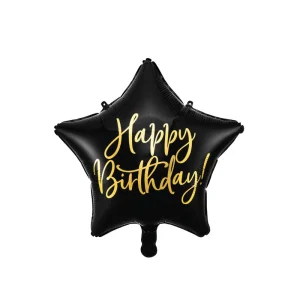 Balão Estrela Happy Birthday Preto 45cm