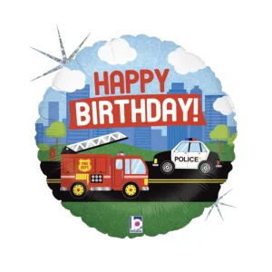Balão Happy Birthday Bombeiros e Polícia 45cm